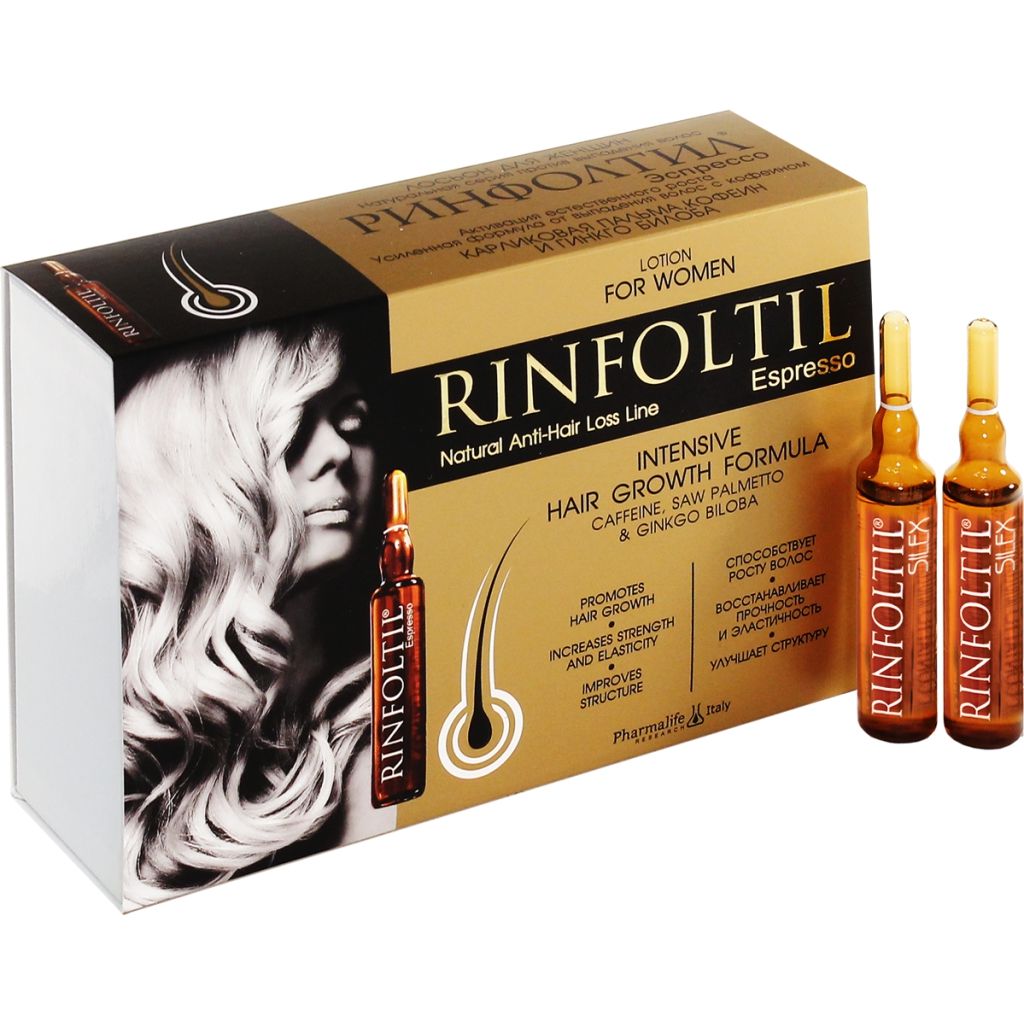фото упаковки Rinfoltil Лосьон Усиленная формула от выпадения волос с кофеином для женщин
