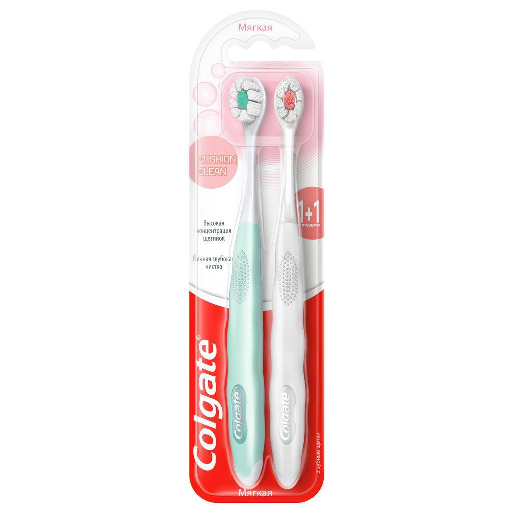 Colgate Cushion Clean Зубная щетка, щетка зубная, мягкая, 2 шт.