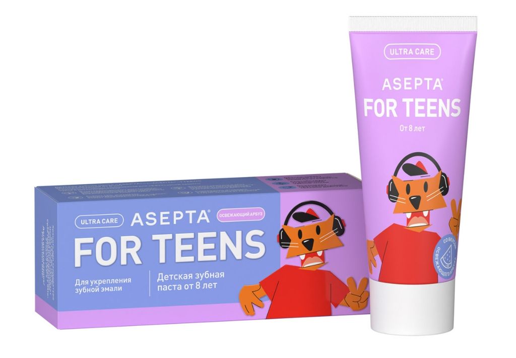 фото упаковки Асепта Teens Минерализация Детская гелевая зубная паста от 8 лет