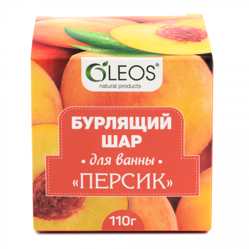 фото упаковки Oleos Бурлящий шар для ванны, персик, 110 г, 1 шт. фото упаковки Oleos Бурлящий шар для ванны