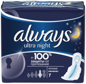 Always ultra night прокладки женские гигиенические, прокладки гигиенические, 7 шт.