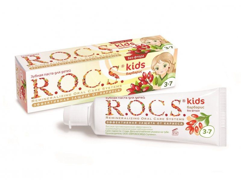 ROCS Kids Зубная паста Барбарис, без фтора, паста зубная, 45 г, 1 шт.
