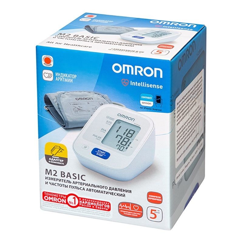 Тонометр автоматический OMRON М2 Basic, с адаптером и стандартной манжетой (22-32 см), 1 шт.