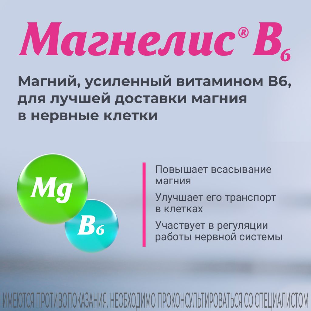Магнелис В6, таблетки, покрытые оболочкой, магний + витамин В6, 50 шт.