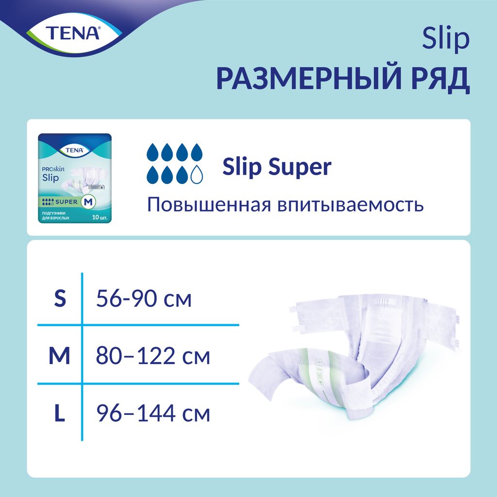 Подгузники для взрослых дышащие Tena Slip Super, Medium M (2), 80-122 см, 10 шт.