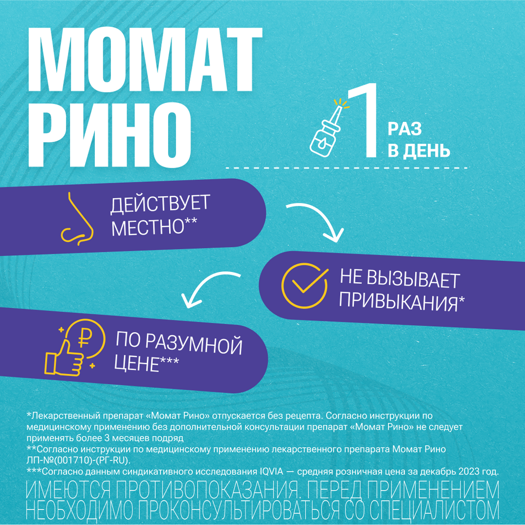 Момат Рино, 50 мкг/доза, 120 доз, спрей назальный дозированный, 1 шт.