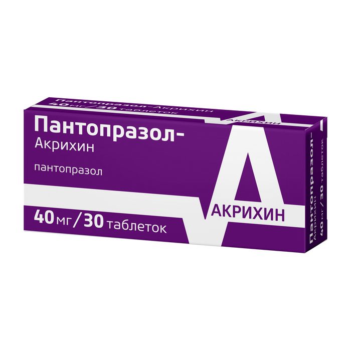Пантопразол-Акрихин, 40 мг, таблетки, покрытые кишечнорастворимой пленочной оболочкой, 30 шт.