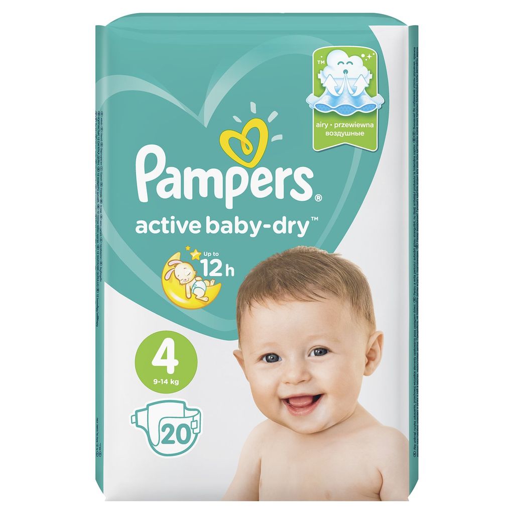 Pampers Active baby-dry Подгузники детские, р. 4, 9-14 кг, 20 шт.