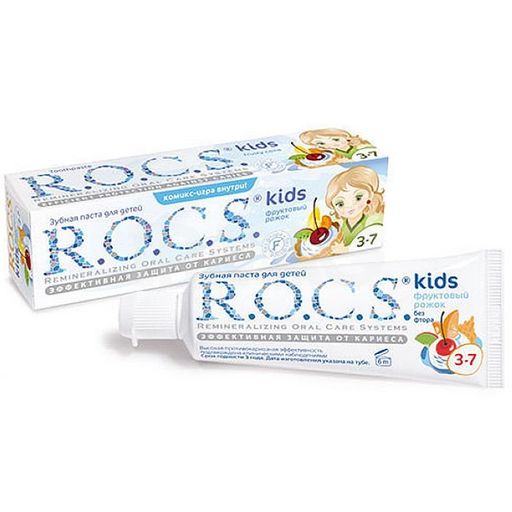 ROCS Kids Зубная паста Фруктовый рожок, без фтора, паста зубная, со вкусом мороженого, 45 г, 1 шт. цена