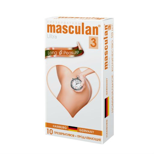 Презервативы Masculan Ultra 3, презерватив, с ребрами и пупырышками, 10 шт.