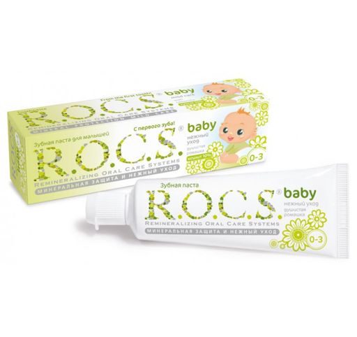 ROCS Baby Зубная паста Нежный уход Душистая ромашка, без фтора, паста зубная, 45 г, 1 шт. цена