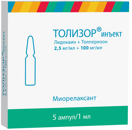 Толизор Инъект, 100 мг+2.5 мг/мл, раствор для внутривенного и внутримышечного введения, 1 мл, 5 шт.