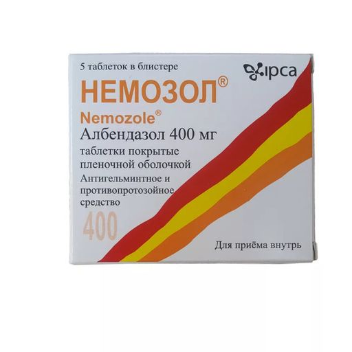 Немозол, 400 мг, таблетки, покрытые оболочкой, 5 шт. цена