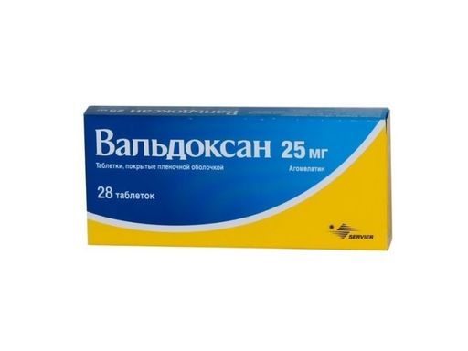 Вальдоксан, 25 мг, таблетки, покрытые пленочной оболочкой, 28 шт.