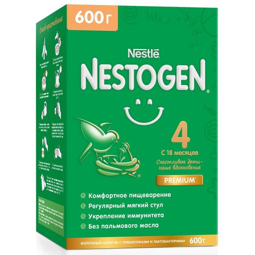 Nestogen 4 Premium, для детей с 18 месяцев, напиток молочный сухой, с пребиотиками и лактобактериями, 600 г, 1 шт. цена