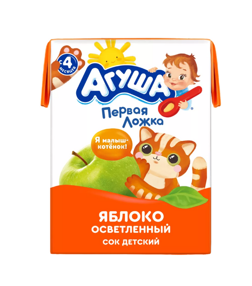 Агуша Сок Яблоко, для детей с 4 месяцев, сок осветленный, 200 мл, 1 шт.