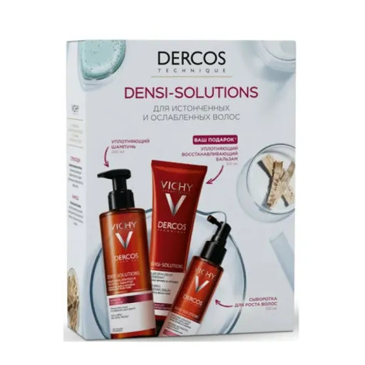 Vichy Dercos Densi-Solutions Набор, набор, шампунь 250мл + сыворотка 100мл + бальзам 150мл, 3 шт. цена