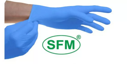 Перчатки SFM смотровые нитриловые неопудренные, р. M, синего цвета, пара, 1 шт.