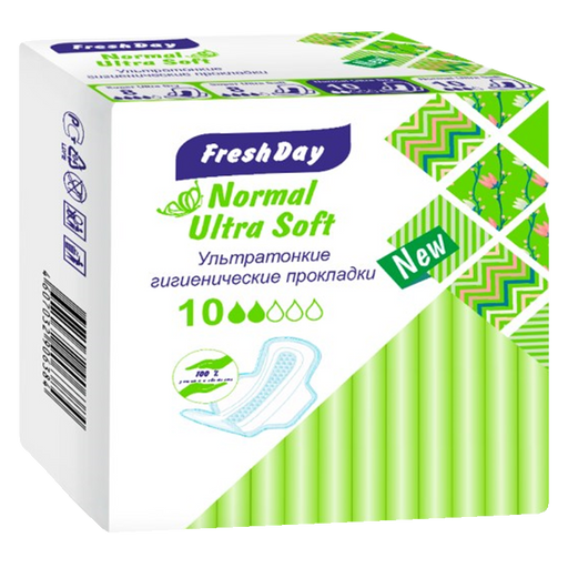 FreshDay Normal Ultra Soft прокладки гигиенические, арт. 6384, 2 капли, 10 шт.