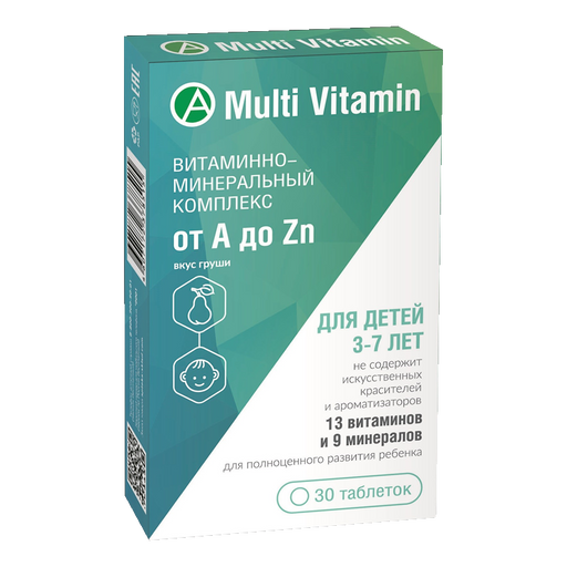 Multi Vitamin Комплекс от А до Zn для детей, 860 мг, таблетки жевательные, для детей от 3 до 7 лет, 30 шт.