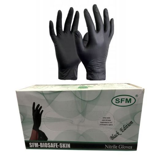 Перчатки SFM смотровые нитриловые неопудренные, р. S, черного цвета, нестерильные, текстурированные, 200 шт.