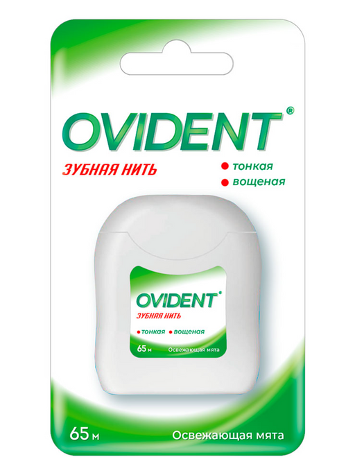 Ovident Зубная нить вощеная тонкая, 65 м, нить зубная, мята, 1 шт.