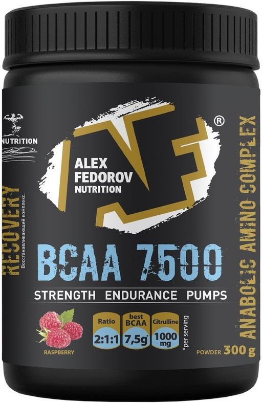 Алекс Федоров BCAA 7500 Комплекс незаменимых аминокислот, порошок, со вкусом малины, 300 г, 1 шт.