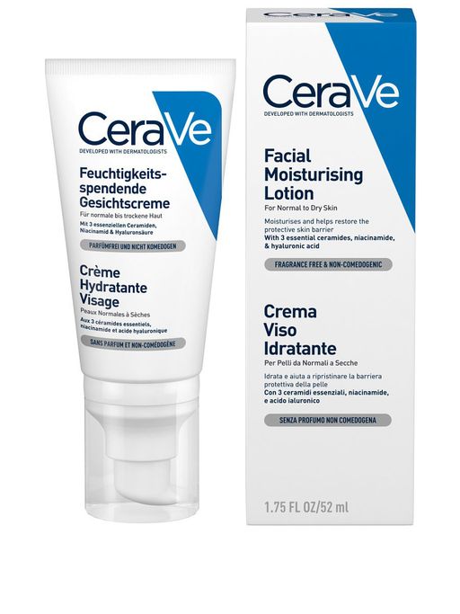 CeraVe Лосьон увлажняющий для лица, лосьон для лица, для нормальной и сухой кожи, 52 г, 1 шт.