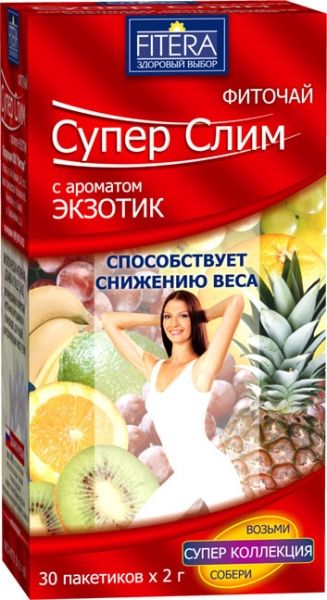 Супер Слим Фиточай, фиточай, с ароматом экзотических фруктов, 2 г, 30 шт.