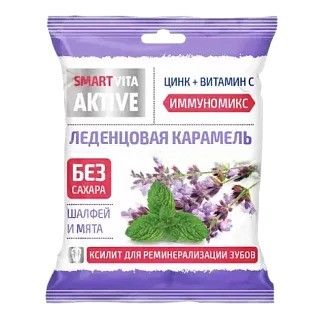 Леденцовая карамель с витамином С Smartvita, леденцы без сахара, шалфей мята, 60 г, 1 шт.