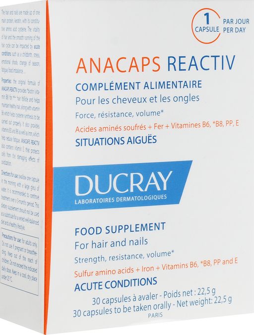 Ducray Анакапс Реактив для волос и кожи головы, 812 мг, капсулы, 30 шт. цена