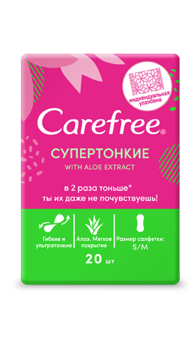Carefree Aloe Extract Супертонкие ежедневные салфетки, салфетки гигиенические, в индивидуальных упаковках, 20 шт.