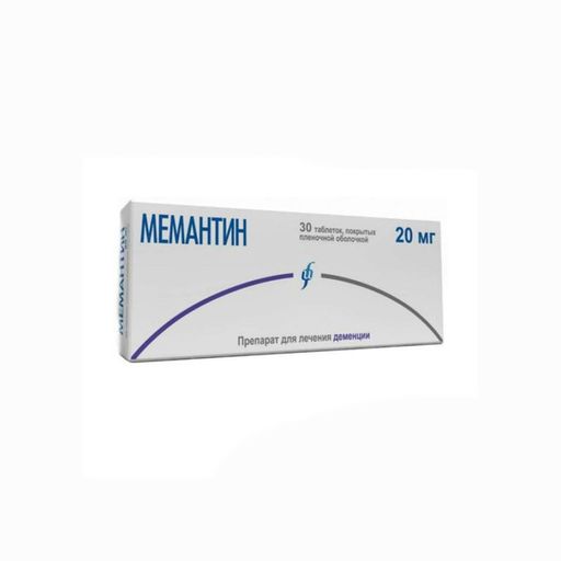 Мемантин, 20 мг, таблетки, покрытые пленочной оболочкой, 30 шт.