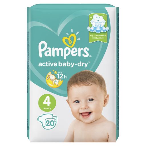 Pampers Active baby-dry Подгузники детские, р. 4, 9-14 кг, 20 шт. цена